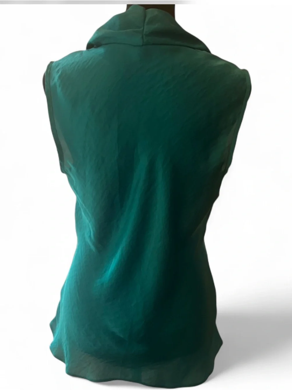 Women's Green Sleeveless Cowl Neck Twist Front Chiffon Blouse Polyester